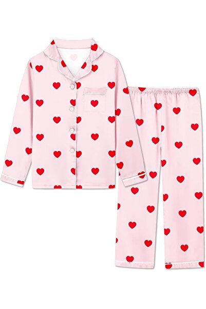 GENERAL Schbbbta Girls Boys Satin Pajamas Set, 2Piece Silk Nightwear Button-D...