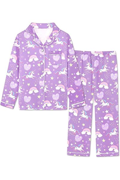 GENERAL Schbbbta Girls Boys Satin Pajamas Set, 2Piece Silk Nightwear Button-D...
