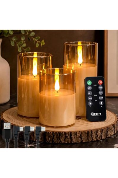 LEDHOLYT شموع زجاجية بدون لهب قابلة لإعادة الشحن - هدايا للنساء - مجموعة من 3...