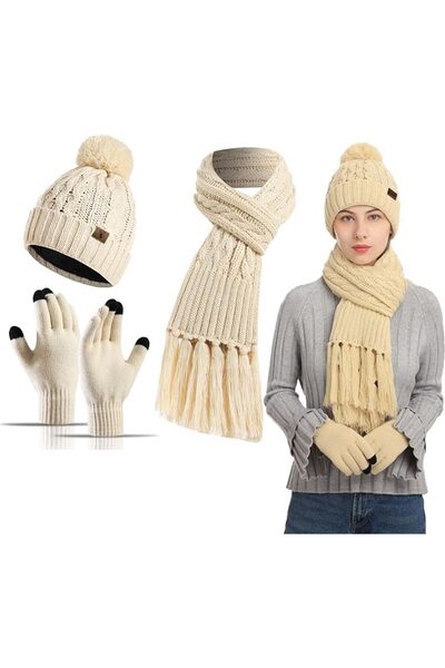 SYOSI Winter Warm Beanie Hat Scarf and Touchscreen Gloves Set for Womens Caps...
