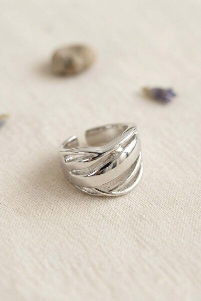 Inure Jewelry خاتم فضي اللون بتصميم شبكي واسع