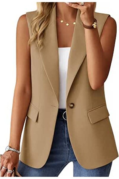Minar Mina self Sleeveless Blazer Jackets for Women Casual Lightweight Solid ...