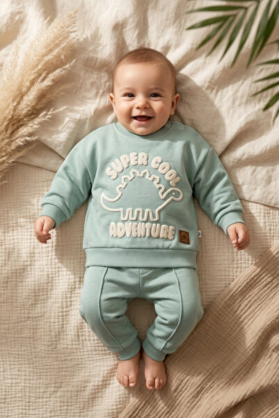 Babydonat طقم بدلة رياضية للأولاد من Dino Adventure مطبوع بنقش بارز - طقم علو...