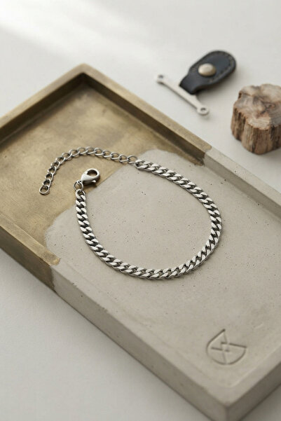 callerrons accessories Steel Silver Color Thin Cuban Chain Model Men's Bracel...