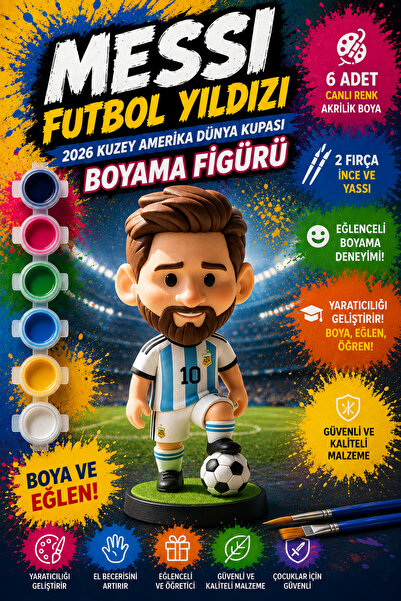Genç 3D Messi Futbol Yıldızı 2026 Dünya Kupası 3D Figür Boyama Seti - Kendin ...