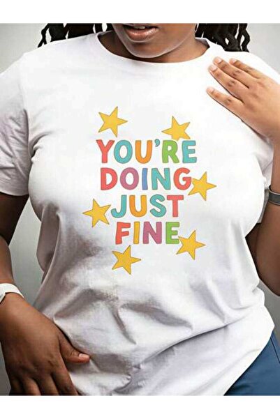 23ERVA Women's You're Doing Just Fine, Pure Cotton T-Shirt, Casual Wear, Spri...