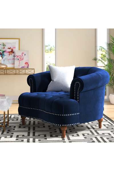 homejoyz كرسي مخمل وخشب سويدي - فيلفيت فيل - 85×85×83 سم - أزرق