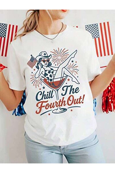 23ERVA Summer Outfit Women, Chill The Fourth Out Funny Vintage T-Shirt, Loose...