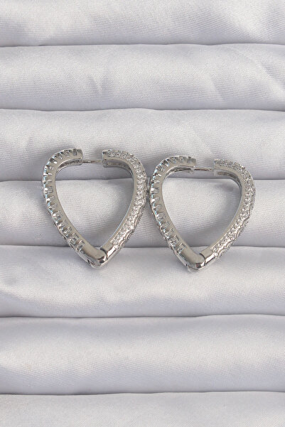 Generic Brand Brass Silver Color Zircon Stone Motif Heart Earrings