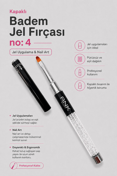 RNK BEAUTY Protez Tırnak Jel Fırçası Tekli - Badem Kapaklı No:4