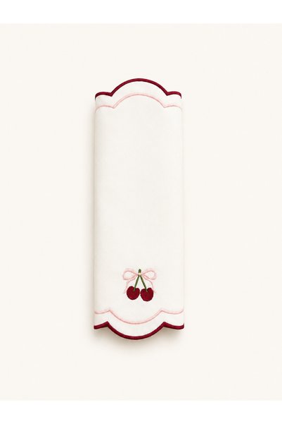 LİONYA DESİGN Cherry Embroidered Presentation Napkin 30X30 cm Premium Duck Fabric |   Cherry Season
