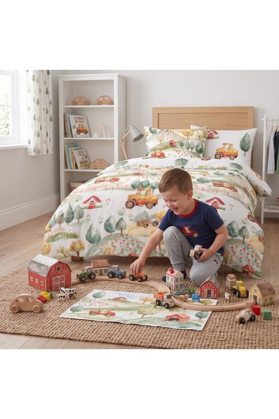 mirellestore Montessori Duvet Cover (100X200) and Elastic Sheet Set |   Farm