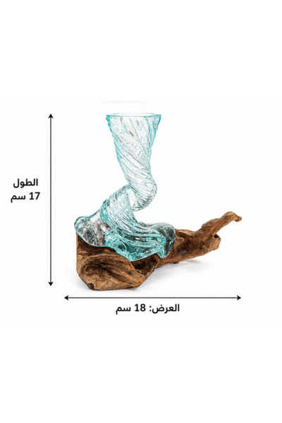 Generic Brand مزهرية زجاجية حلزونية بقاعدة خشب – ديكور زجاجي أنيق بتصميم مميز...