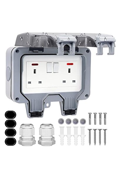 BIGTHREE Outdoor Double Socket Cover, No Sockets, 13Amp 2Gang Storm Switched ...