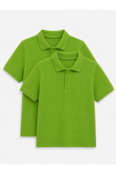 ROZELT 2-Pack Cotton Polo Short Sleeve School T-Shirt - Green