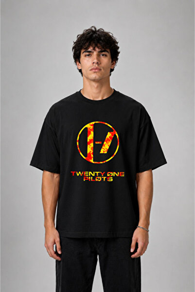 cesita Twenty One Pilots Printed Cotton Black Oversize T-Shirt