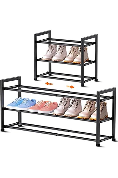ALMEKAQUZ 3-Tier Expandable Shoe Rack for Closet, 18“-33” Adjustable Shoe Rac...
