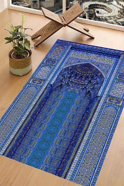 Carmine Carpet Kemer Mihrap Patterned, Navy Blue and Blue Colored Andalusian ...