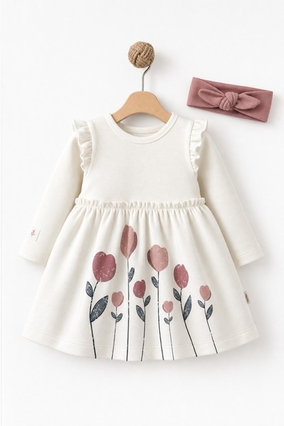 BabyCosy Organic Wear 100% Organic Cotton, Baby Girl Bandana Dress Set, Flora...