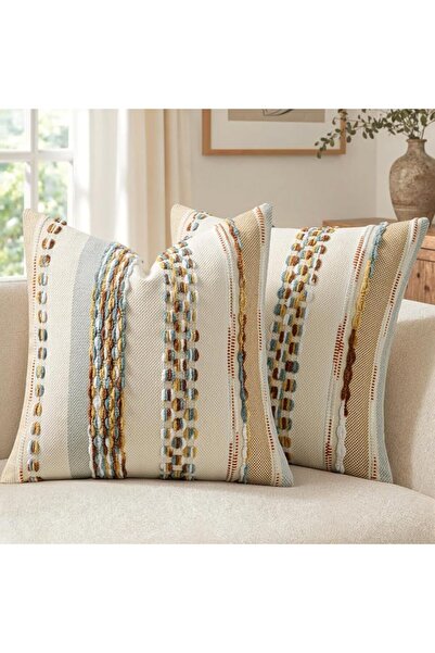 ANRODUO Pack of 2 Boho Decorative Throw Pillow Covers 18x18 Farmhouse Cushion...