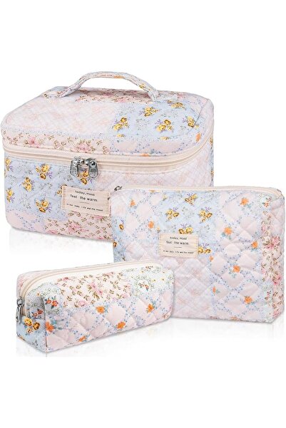 EXCEFORE Makeup Bag Set, Quilted Makeup Bag, Large Floral Cosmetic Bag for Wo...