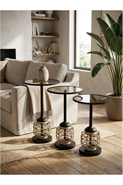 DEC26 Bohemian Modern Design 3-Piece Nesting Service Table Set