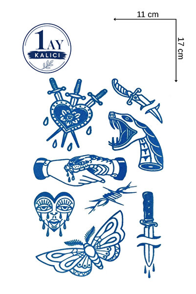 Barly 1 Ay Kalıcı Çoklu Figürlü Sonradan Kararan Yarı Kalıcı Geçici Dövme Tattoo