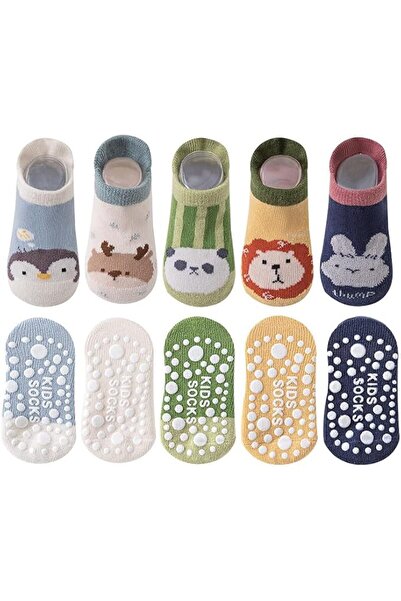 GENERAL 5 Packs Baby Toddler Non-Skid Crew Socks, Baby Grips Socks, Girl Boy ...