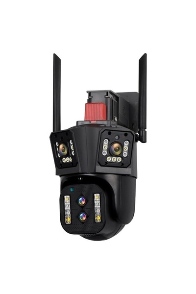 MACVI Cameră de supraveghere WiFi triplă 4MP HD cu rotație inteligentă — Secu...