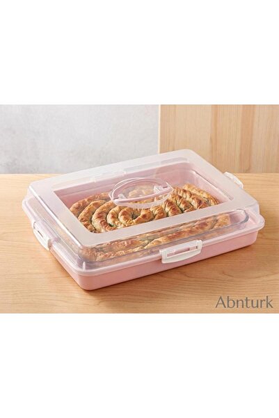 abnturk Dikdörtgen Pasta Börek Kek Saklama Kabı Taşınabilir Sunum Fanusu 43x29cm
