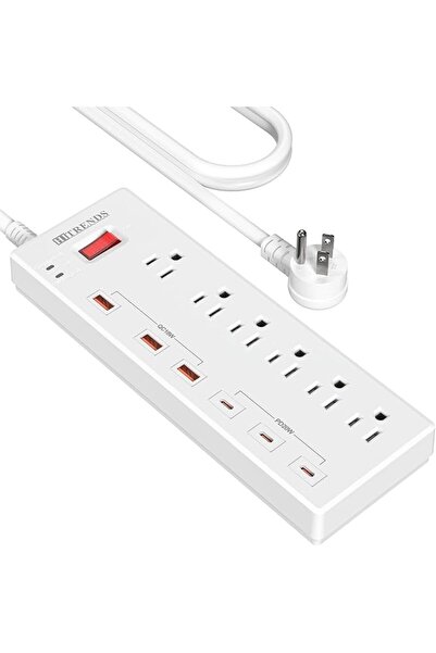HITRENDS سلك تمديد بطول 1.8 متر مع منافذ USB، شريط طاقة بـ 4 مخارج مع 3 منافذ...