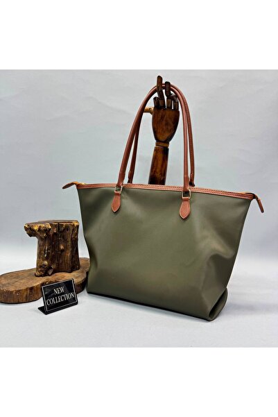 DEZ STORE Kadın Haki Büyük Boy Tote Omuz Çantası – Kahverengi Askılı
