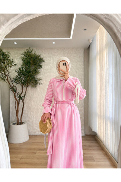 BELLASTORE Dilay Striped Belt Detailed Dress