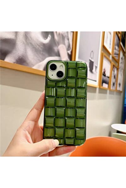 EDELFU iPhone 15 uyumlu - Matcha, Zümrüt Renk Örgülü Şeffaf Sararmaz, Yumuşak Dayanıklı Koruyucu Kılıf