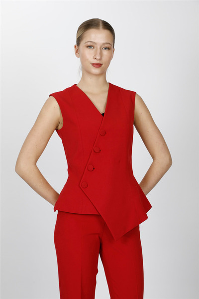 ÖNDER ÖZSOY V-Neck Asymmetric Vest-Red - 1533100