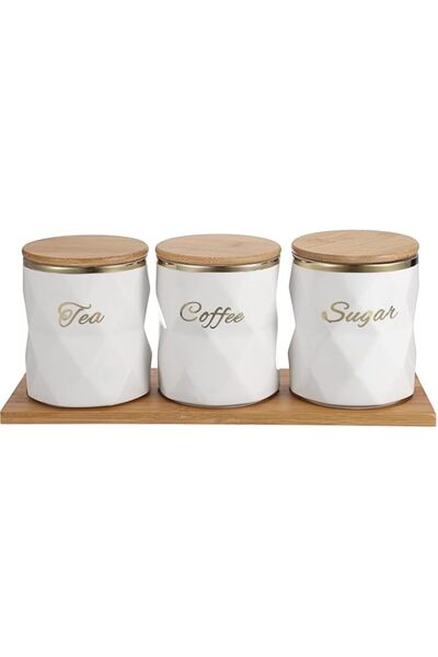 Generic Ceramic Canisters Set of 3 - Airtight Storage Jars for Sugar, Coffee ...