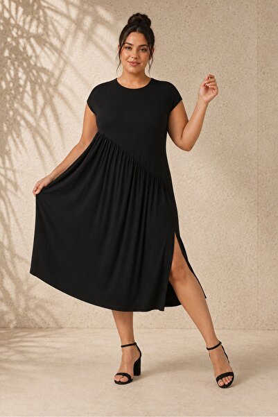 FOR ESRA BIG TREND Rochie midi elastică din viscoză, cu talie înaltă, croială...