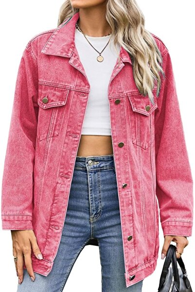 Generic Womens Jackets Dressy Casual Oversized Boyfriend Denim Jacket Button ...