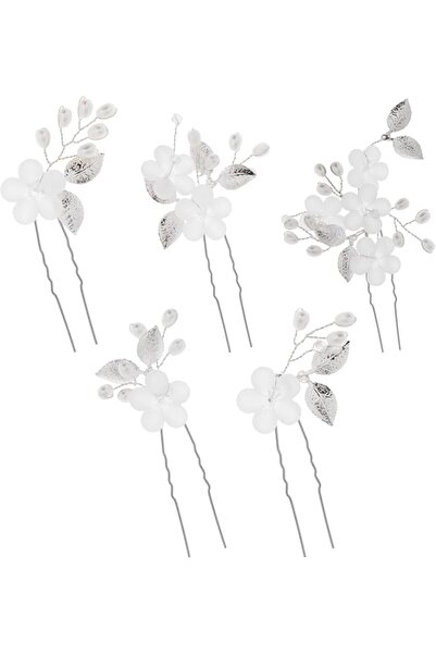 KASTWAVE Pearl and Rhinestone Bridal Hair Pins, 5-Piece Silver Flower Wedding...