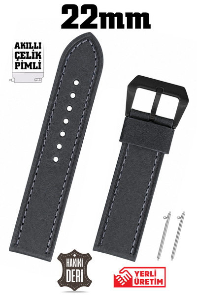Saatse 22mm Anthracite Gray Sport Genuine Leather Watch Band Strap with Smart...