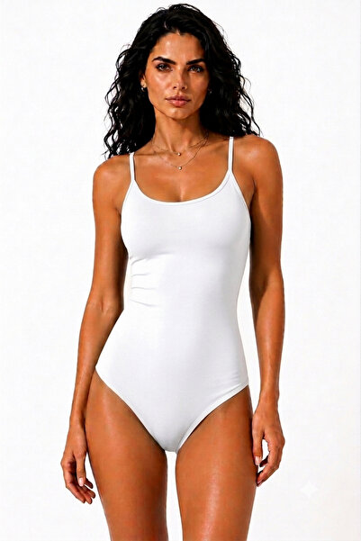 AV ANZAV 1574 Body/Body din bumbac cu bretele și cârlige, de culoare albă, pe...