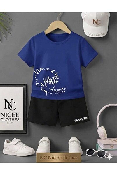 Leto Lykia Summer Children's T-Shirt Shorts Unisex (White with Suniboy Print)