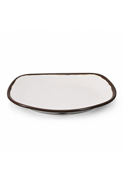 genric Melamine Square Plate with Round Edge, Brown Line, 29 cm