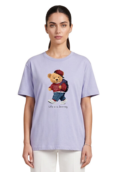 DK DAKSEL Women's Blue Teddy Bear Printed T-Shirt Life Is a Journey Comfortab...