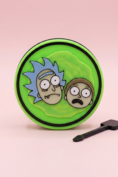 Feny Studio Rick and Morty Tasarımlı Portallı Grinder - Neon Yeşil Bitki ve B...