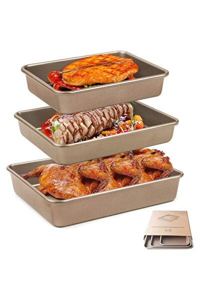 Generic GGEROU Rectangle Deep Baking Pan Set,3 PCS Aluminum Cake Pan,Non Stic...