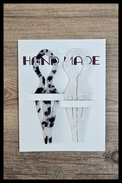 MAZEN 2 Adet Damla Model Hairpin Saç Topuz Tokası Çubuk Toka Siyah Beyaz 11 cm