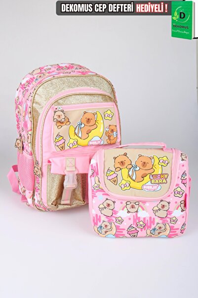 capybara X Dekomus Golden Dream Collection Large Size School Bag and Lunch Bo...