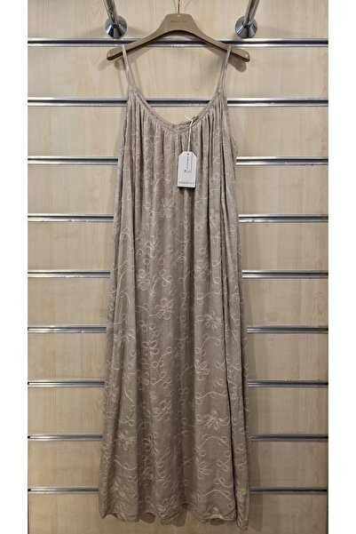 Park Moda Long Dress with Rope Straps and Floral Embossing