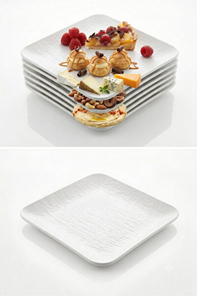 BİODATA 6 Pieces Unbreakable Melamine Square Dessert Plate Serving Plate 22 c...